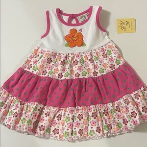 Boutique Floral Pink and White Tiered Dress - 2T